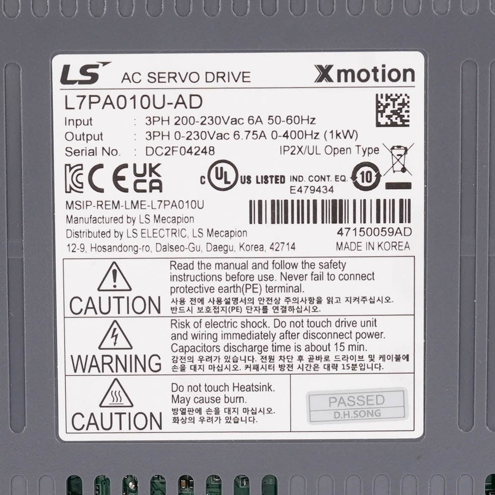 LS L7PA010U-AD L7P Series AC Servo Drive 1kW 200-230V 3-Phase L7PA010UAD 5.1A 50