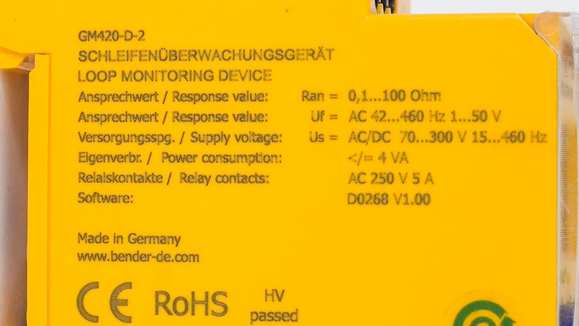Bender GM420-D-2 Ground Monitor AC/DC 0-100V 15-400Hz GM420D2 Voltage Relay