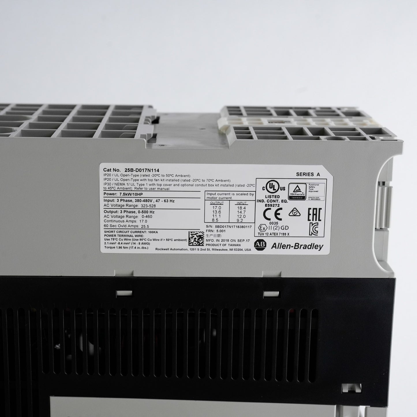 Allen Bradley 25B-D017N114 /A PowerFlex 525 7.5kW/10HP AC Drive - Open Box