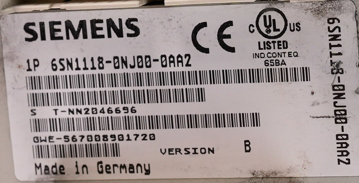 Siemens 6SN1118-0NJ00-0AA2 Simodrive 611 Control Module 6SN11180NJ000AA2