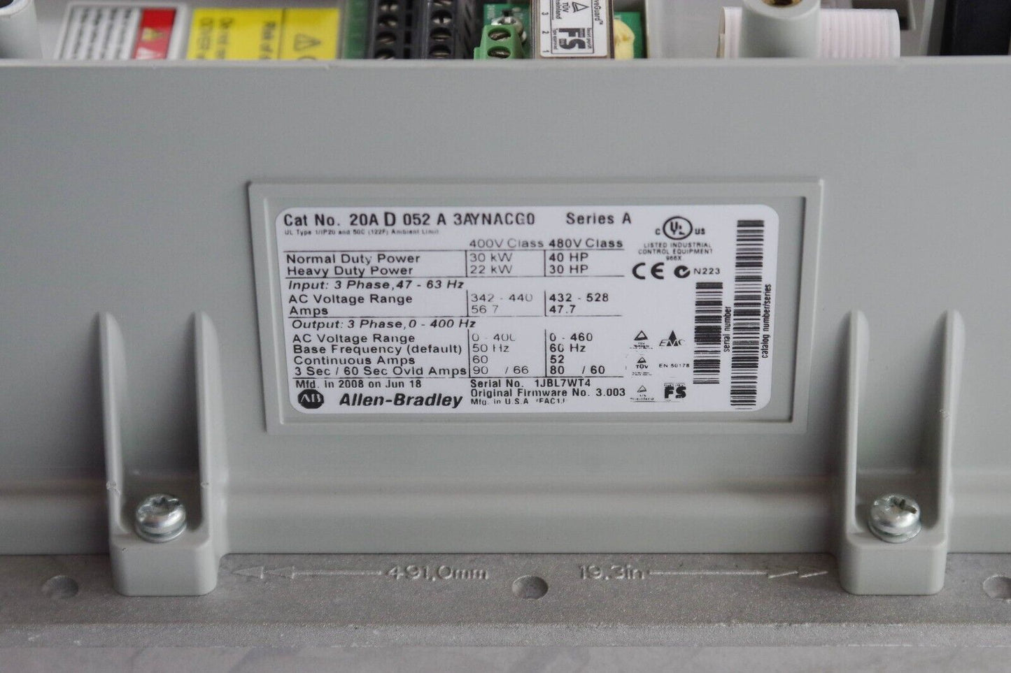 Allen Bradley 20A D 052 A 3AYNACG0 / 20AD052A3AYNACG0 AC Drive One Year Warranty