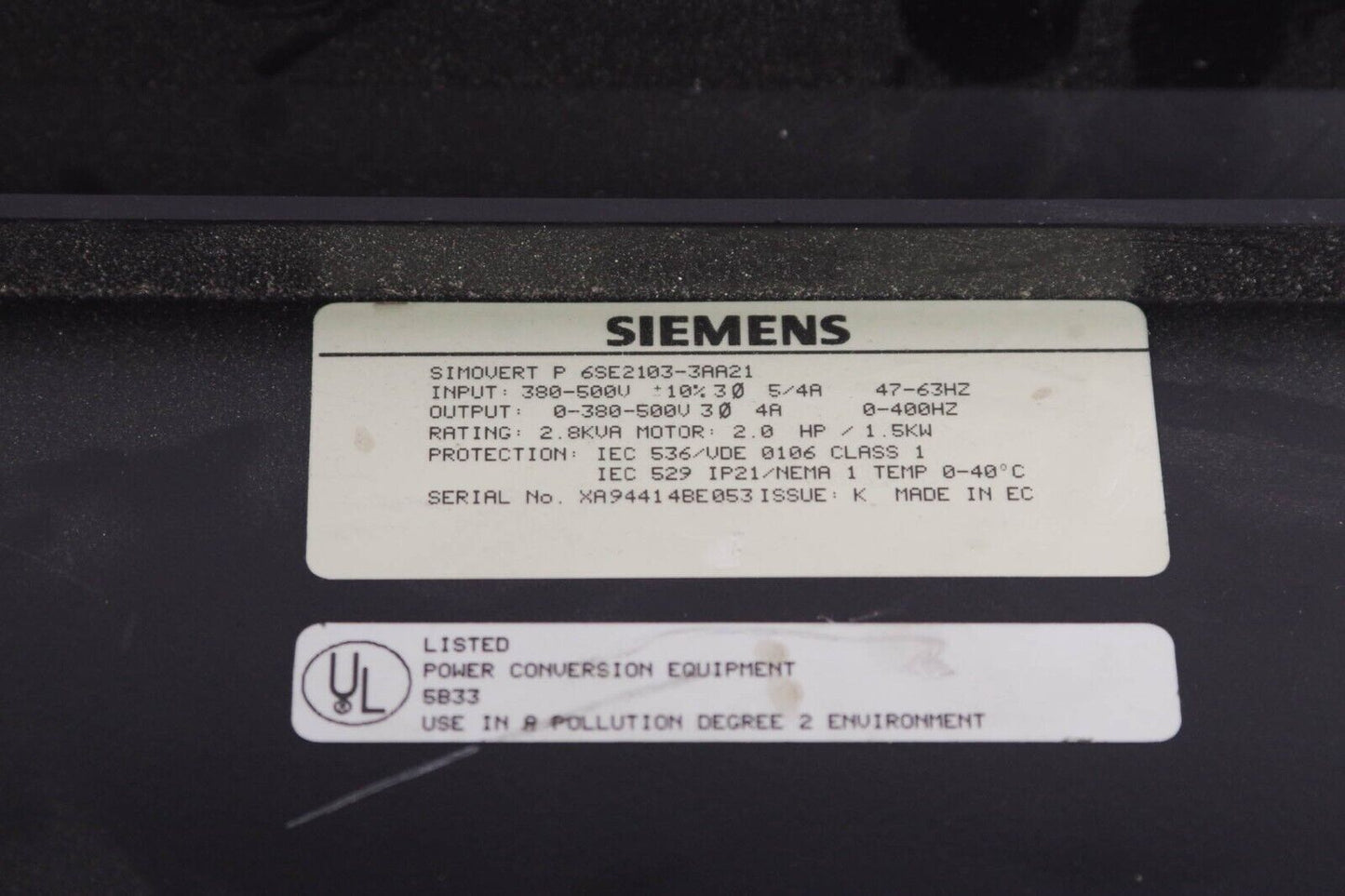 SIEMENS SIMOVERT P 6SE2103-3AA21 / 6SE21033AA21 - For parts or repair