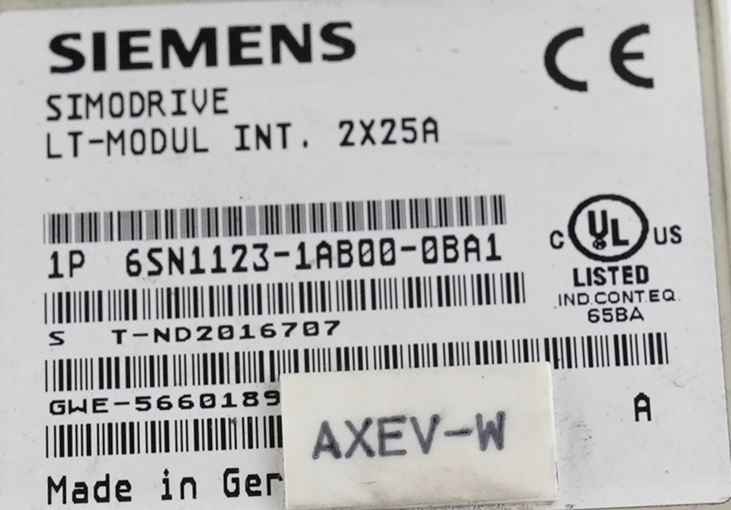 Siemens 6SN1123-1AB00-0BA1 Simodrive 611 Power Module 6SN11231AB000BA1