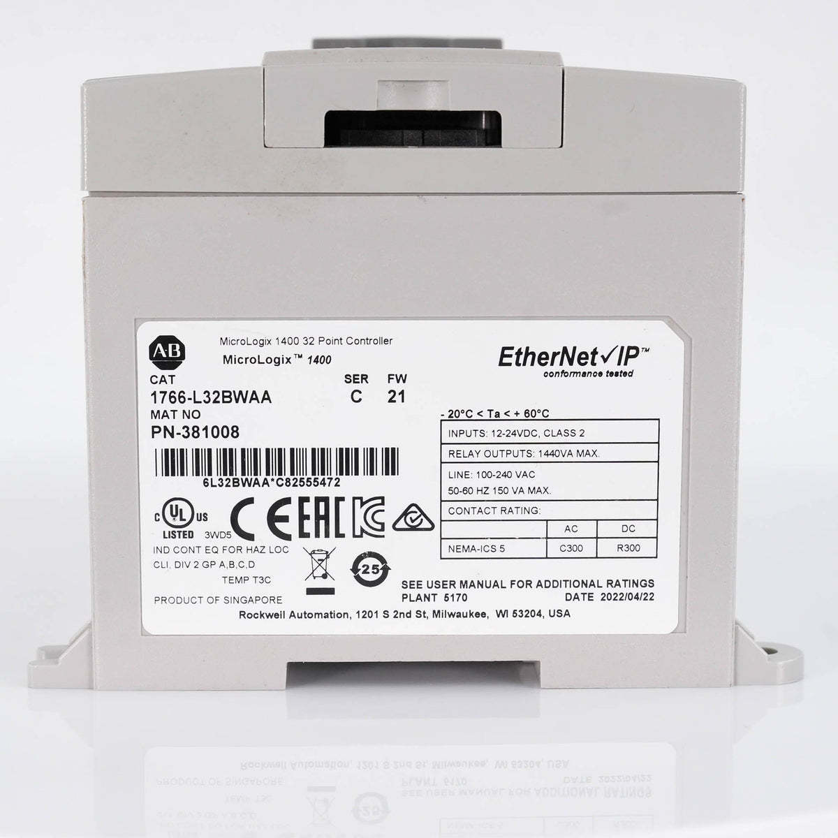 Allen Bradley 1766-L32BWAA Ser C MicroLogix 1400 PLC 120/240V AC 32 I/O