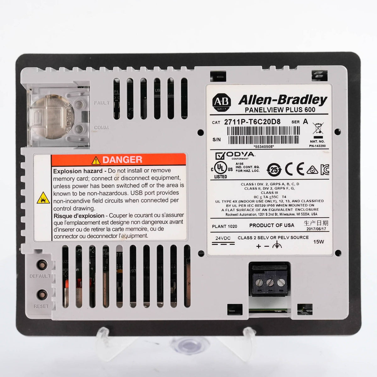 Allen Bradley 2711P-T6C20D8 Ser A PanelView Plus 6 600 Color Touch 24VDC
