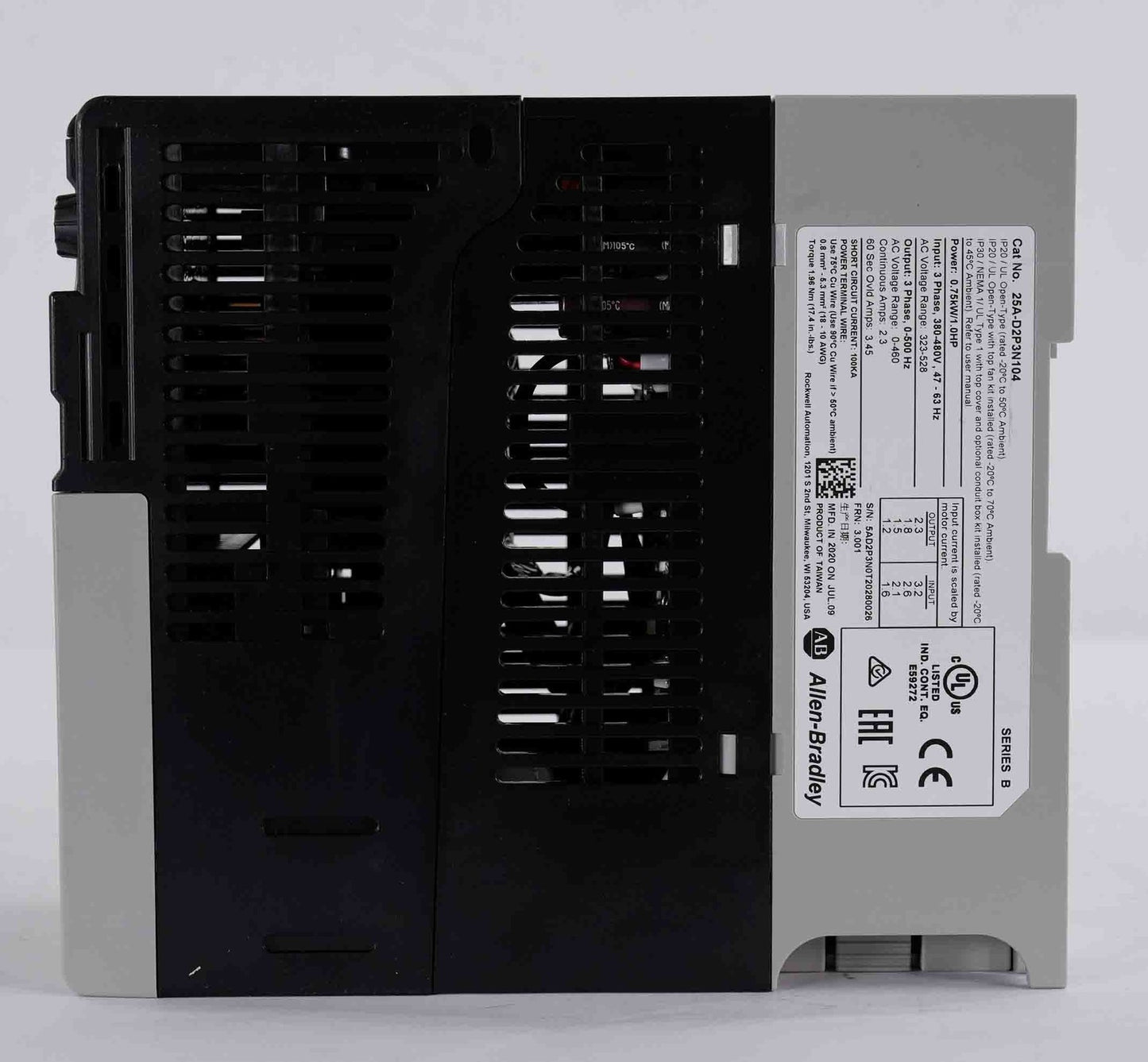 Allen Bradley 25A-D2P3N104 /B PowerFlex 525 AC Drive 480V 3PH 1HP 0.75kW