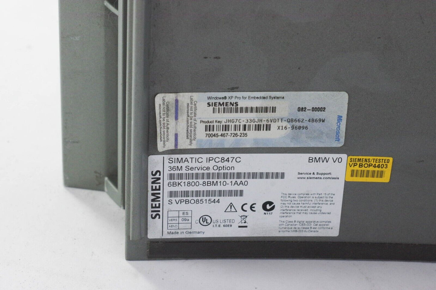 Siemens 6BK1800-8BM10-1BA0 SIMATIC IPC847C BMW V0 PC - No HD or Power Supply