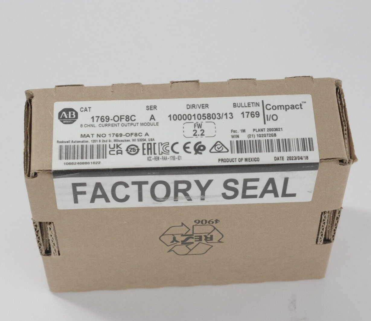 Allen Bradley 1769-OF8C SER A CompactLogix 8 Pt AO Current Module Sealed Surplus