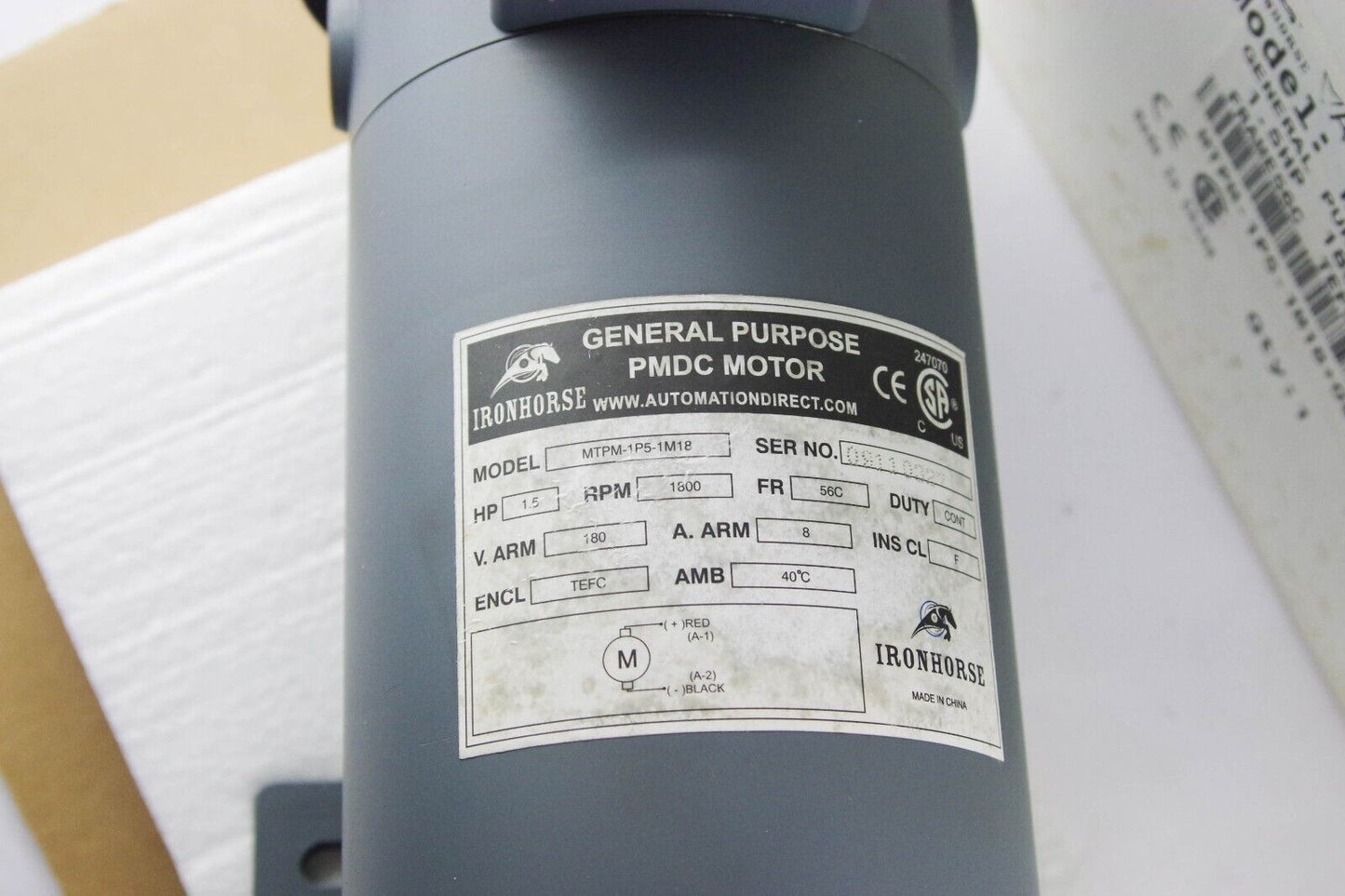 AUTOMATION DIRECT MTPM-1P5-1M18 / MTPM1P51M18 Ironhorse PMDC Motor 1.5hp 56C