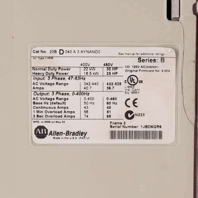 Allen Bradley 20BD040A3AYNAND0 /B PowerFlex 700 AC Drive 30HP (plastics repair)