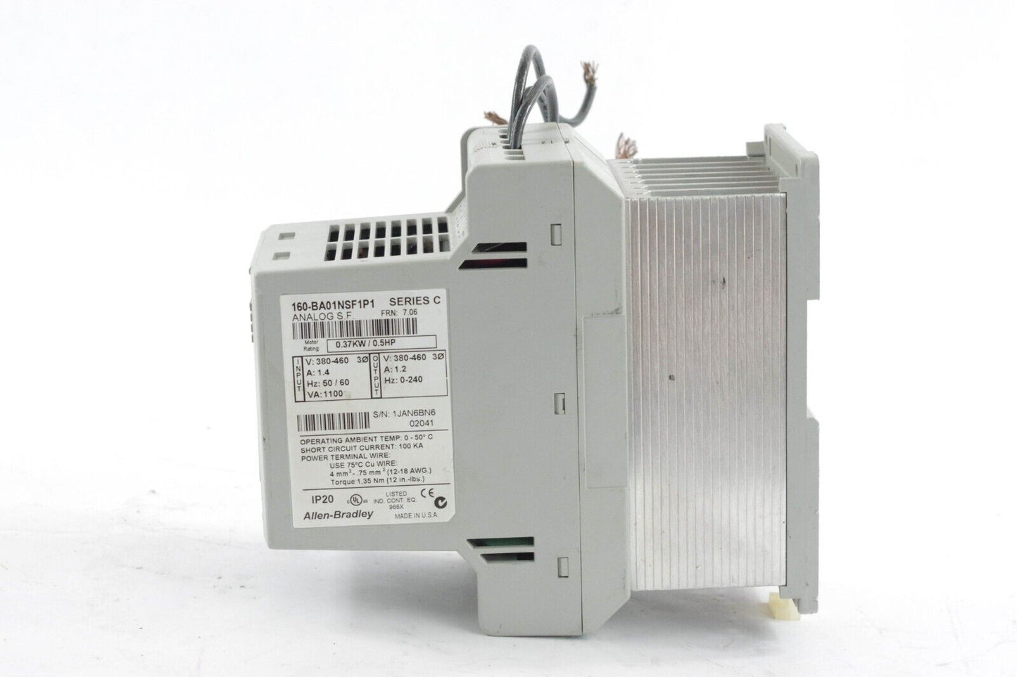 ALLEN BRADLEY 160-BA01NSF1P1 SERIES C FRN 7.06 .5hp AC DRIVE