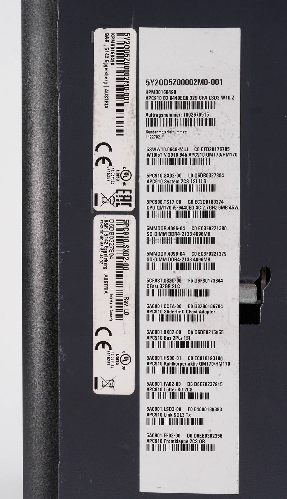 B&R 5PC910.SX02-00 Industrial Automation PC System Rev. L0 5Y20D5Z00002M0-001