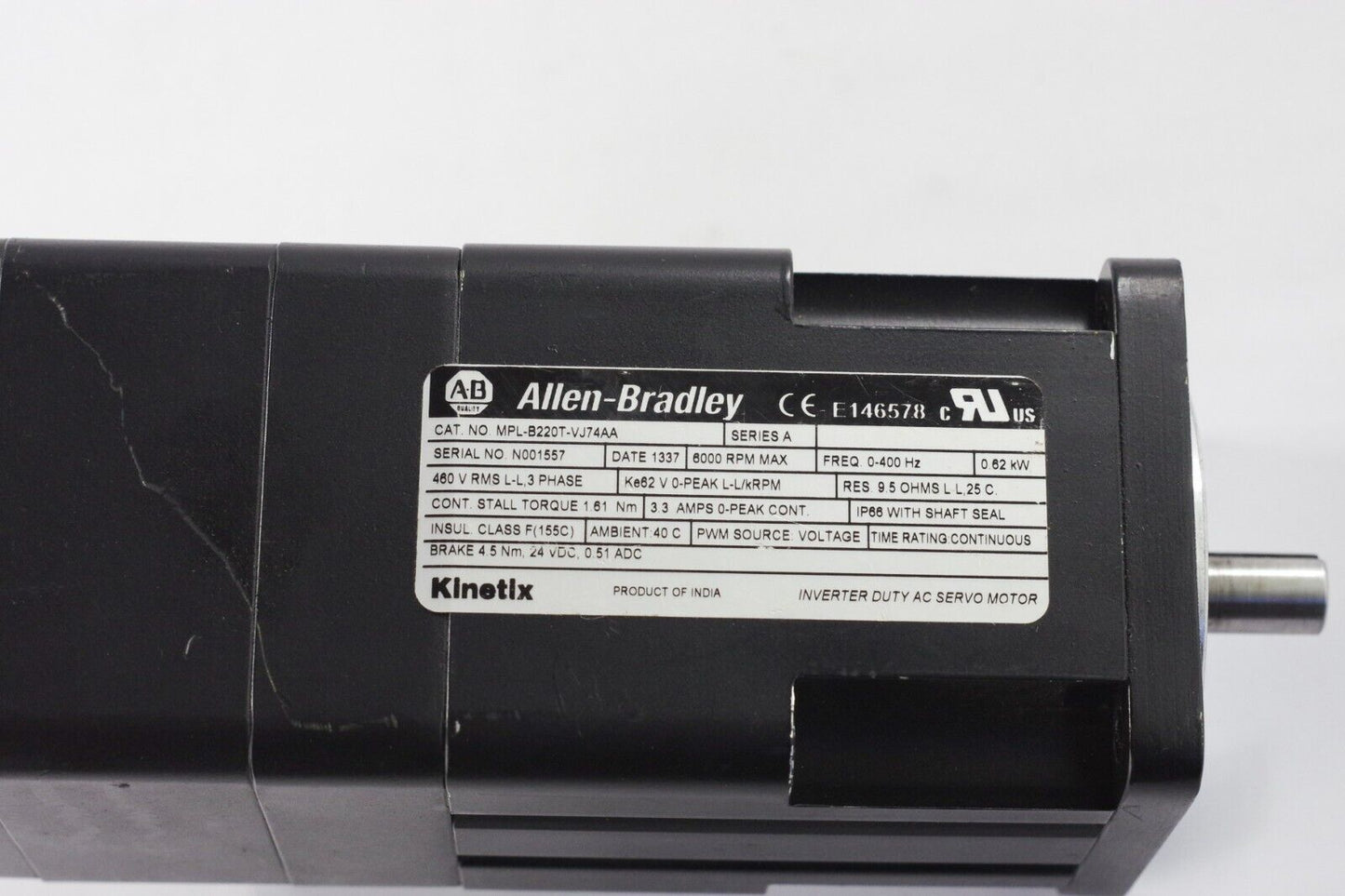 Allen Bradley MPL-B220T-VJ74AA Servo Motor MPLB220TVJ74AA Ser A 6000 RPM