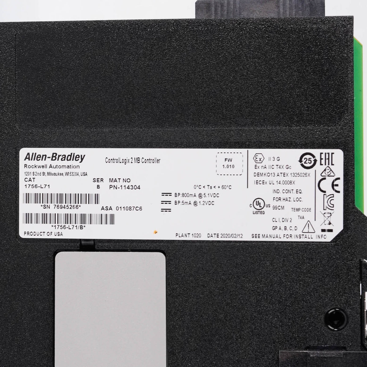Allen Bradley 1756-L71 Series B ControlLogix 5571 Logix5571 CPU 2MB 1756L71 B