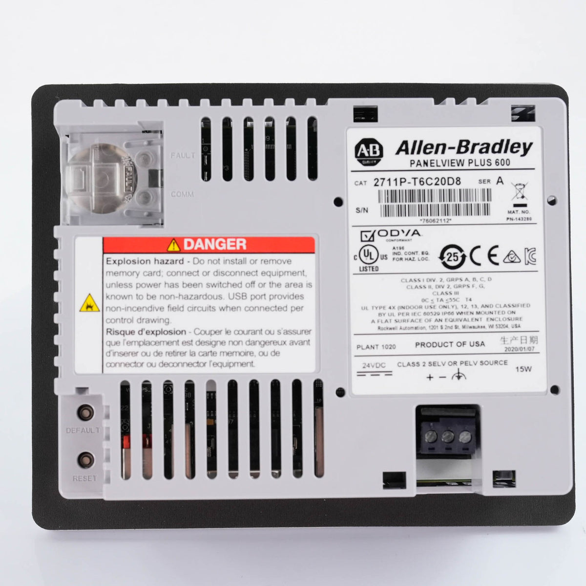 Allen Bradley 2711P-T6C20D8 Ser A PanelView Plus 6 600 Color Touch 24VDC