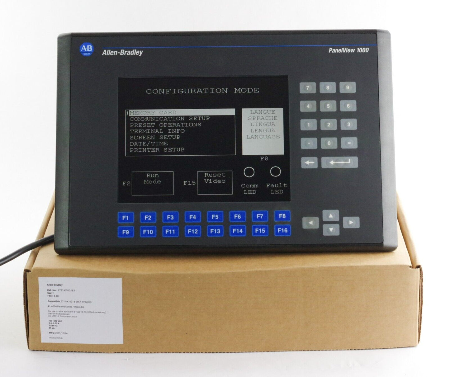 Allen Bradley 2711-K10G16 / 2711-K10G16X Ser E FRN 4.48 Panelview 1000 - Refurb