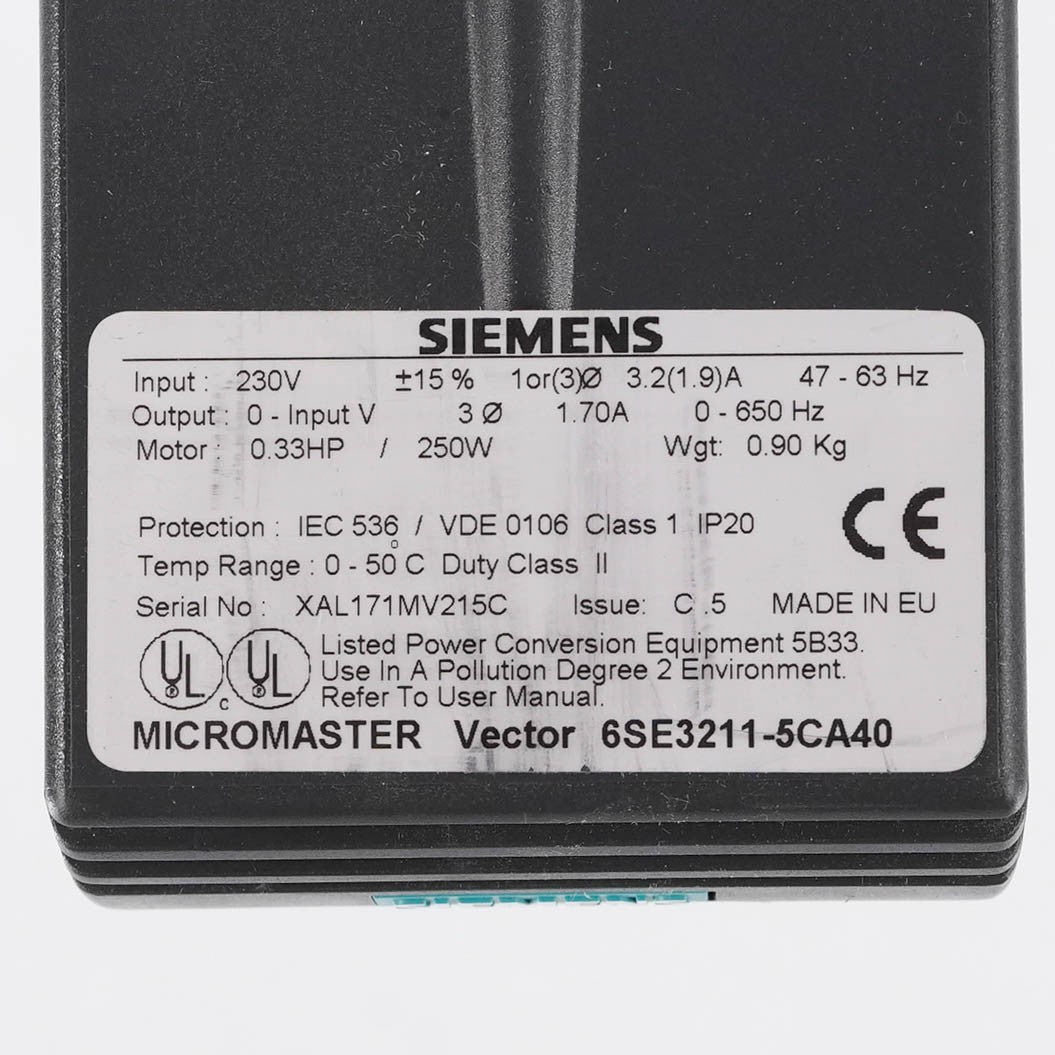 Siemens 6SE3211-5CA40 Micromaster Vector AC Drive 0.12kW 230V 6SE32115CA40