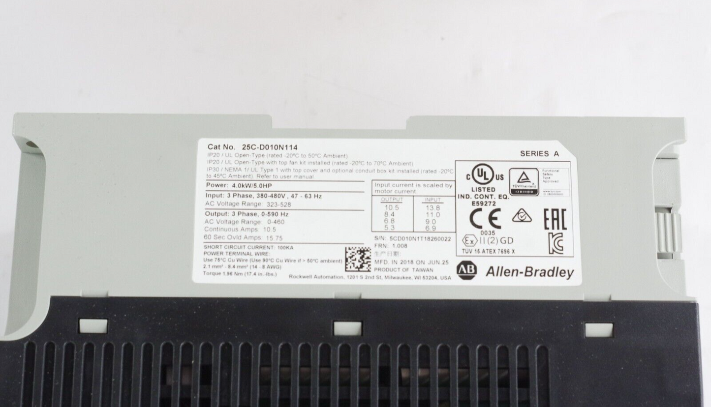 Allen Bradley 25C-D010N114 Ser A PowerFlex 527 AC Drive 480V 5hp - Open Box