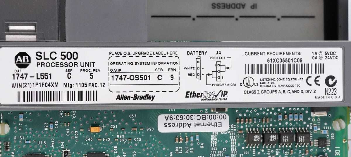 Allen Bradley 1747-L551 Ser C SLC 5/05 CPU Processor 16K Memory