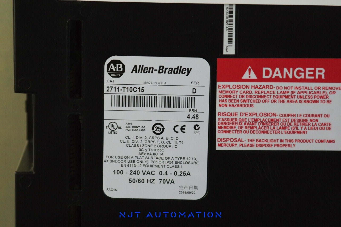 Allen Bradley 2711-T10C15 /D Ser D PanelView 1000 - AB Remanufactured 2014