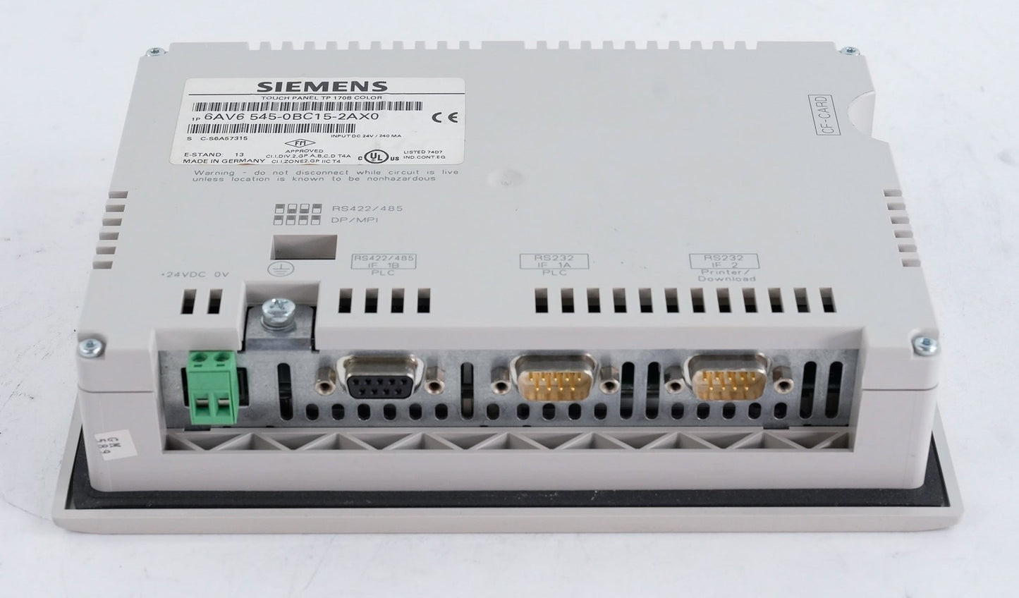 Siemens 6AV6545-0BC15-2AX0 Touch Panel TP 170B Color Display 24V