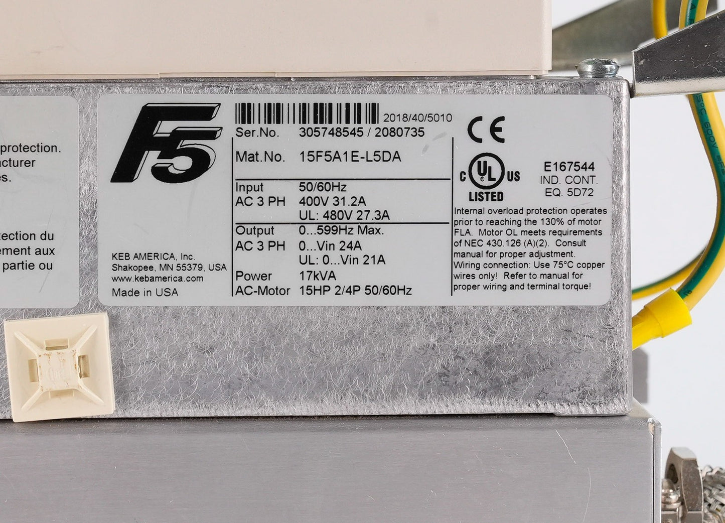 KEB 15F5A1E-L5DA Combivert F5 AC Frequency Inverter 400V 31.2A 3-Phase