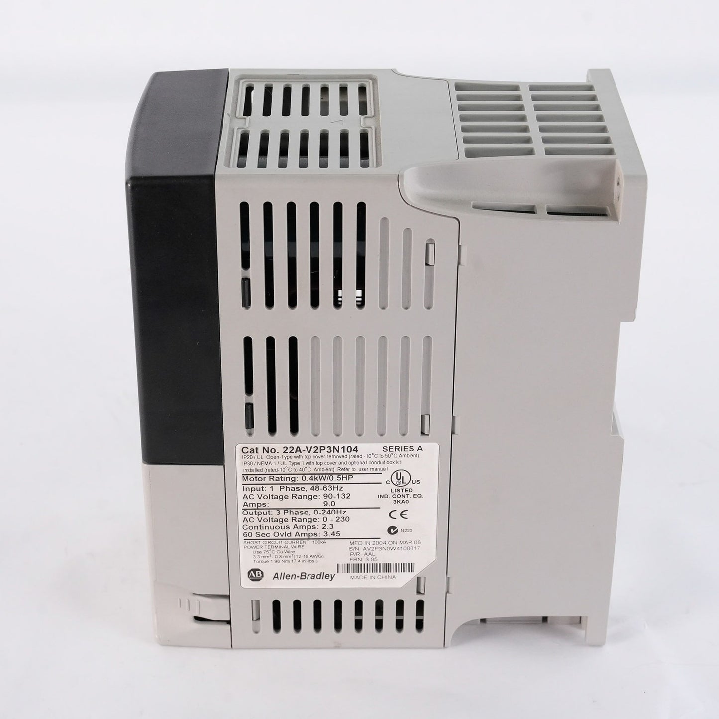 Allen Bradley 22A-V2P3N104 /A PowerFlex 4 AC Drive 0.4kW 0.5HP 22AV2P3N104