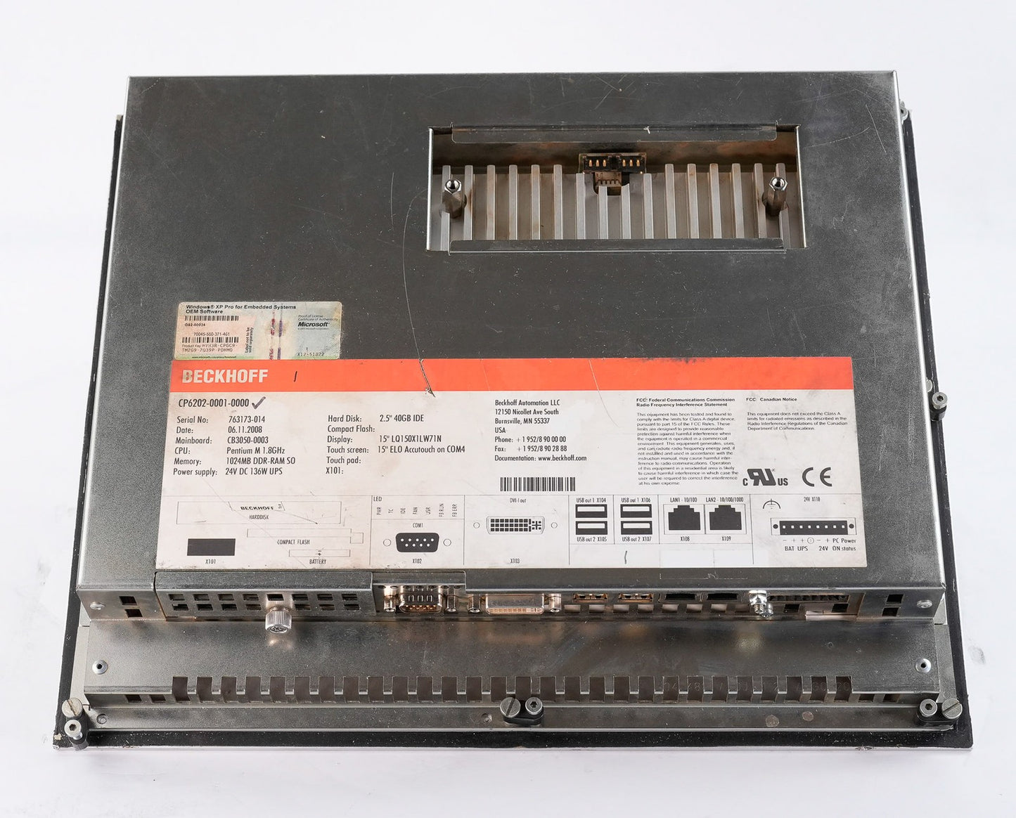 Beckhoff CP6202-0001-0000 Panel PC Intel Pentium M 1.8Ghz 40GB HDD 1024MB RAM