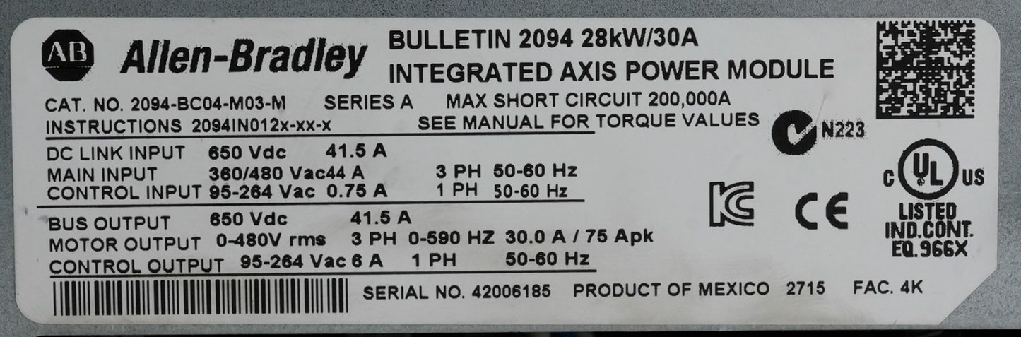 Allen Bradley 2094-BC04-M03-M /A Kinetix 6200/6500 Integrated Axis Module