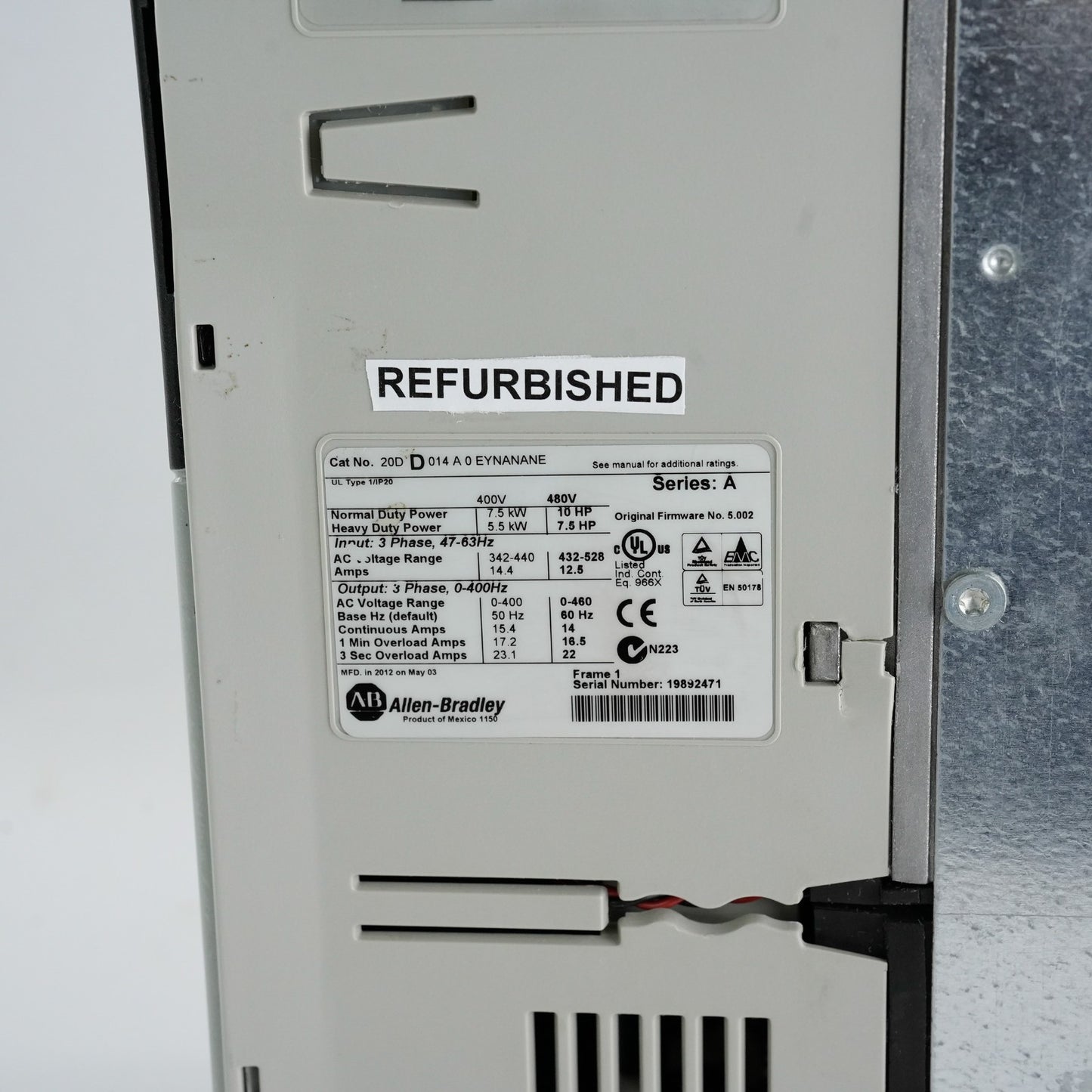 Allen Bradley 20DD014A0EYNANANE /A PowerFlex 700S Drive 10hp - Refurbished + WTY