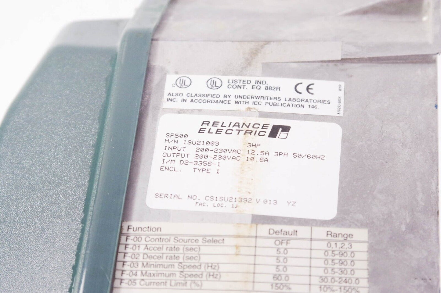 RELIANCE ELECTRIC SP500 1SU21003 AC DRIVE 200-230VAC 3HP