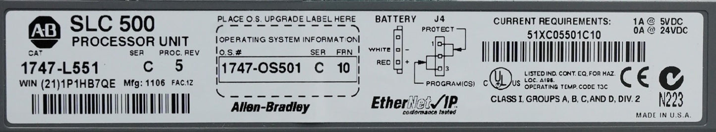 Allen Bradley 1747-L551 /C SLC 500 Processor Unit OS501/C 1747L551