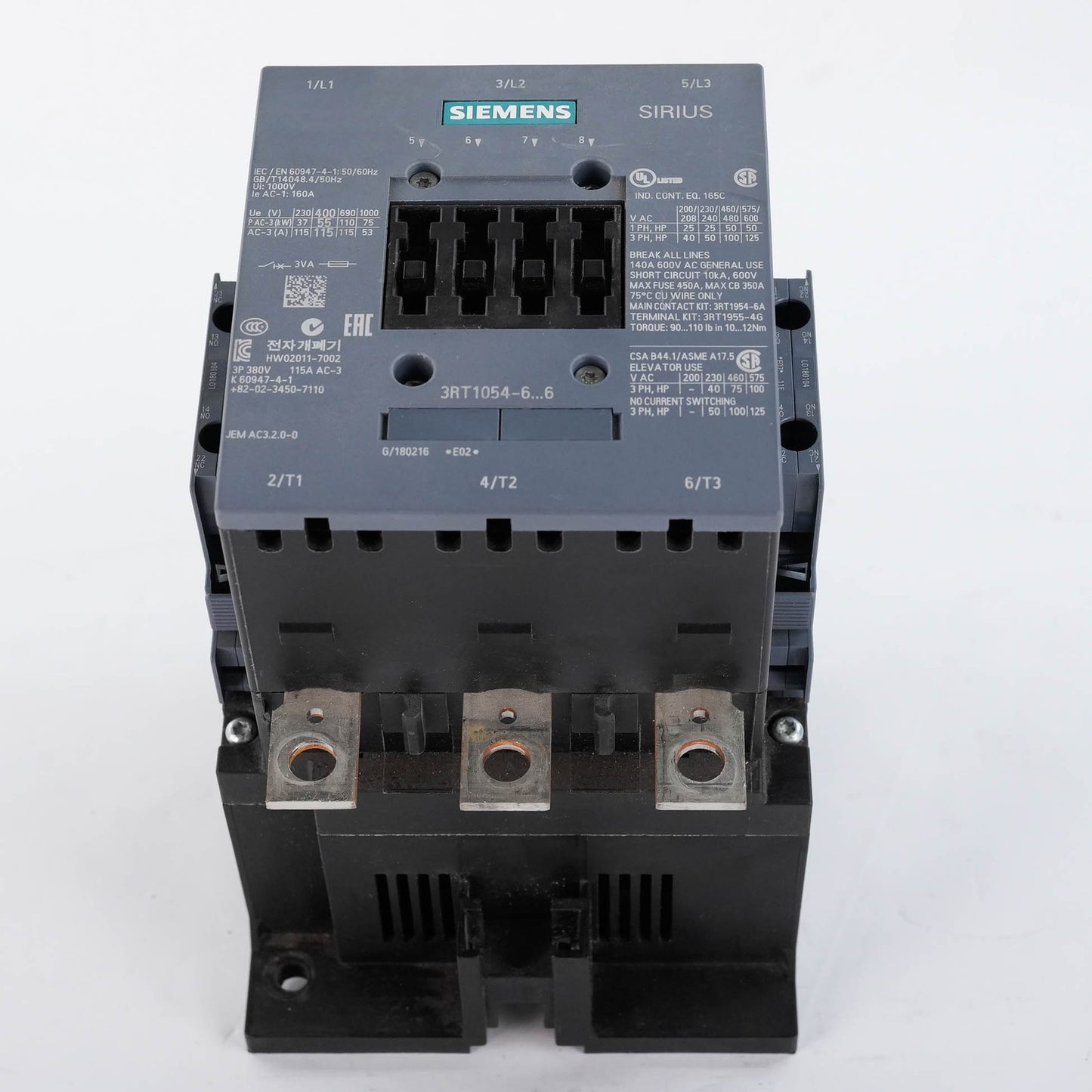 Siemens 3RT1054-6AF36 Sirius Contactor 3-Pole 115A 110-127V AC/DC 3RT10546AF36