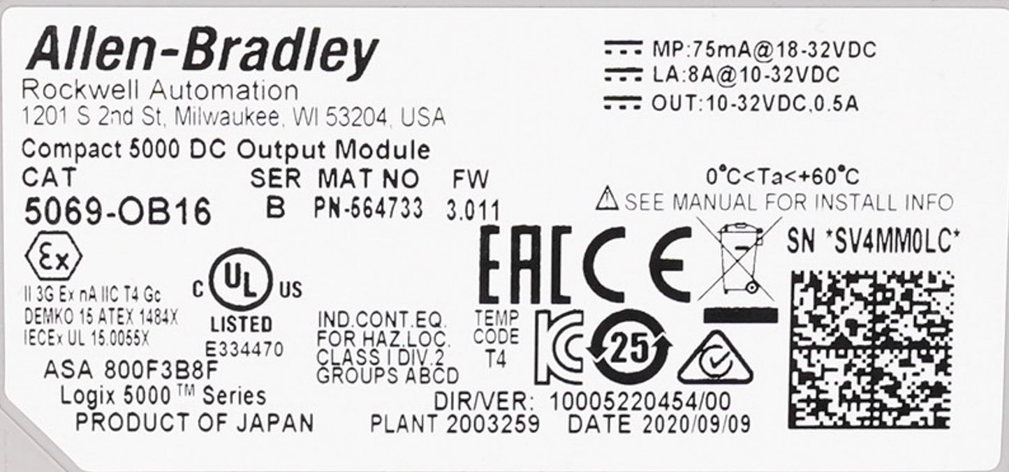 Allen Bradley 5069-OB16 /B Compact 5000 DC Output Module 5069OB16