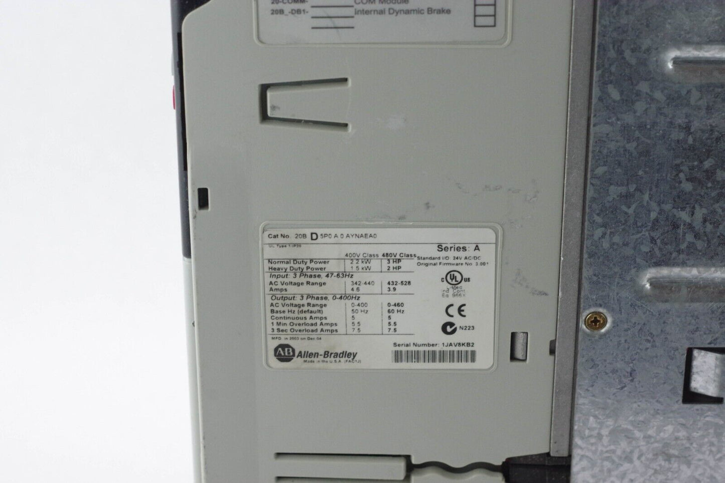 Allen-Bradley 20BD5P0A0AYNAEA0 PowerFlex 700 AC Drive 5 A at 3 Hp 20B Y