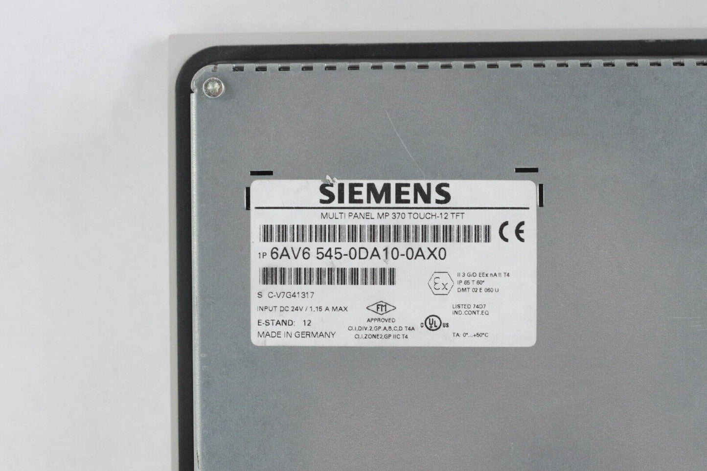 SIEMENS 6AV6 545-0DA10-0AX0 SIMATIC MULTI PANEL TOUCH MP 370 /6AV6545-0DA10-0AX0