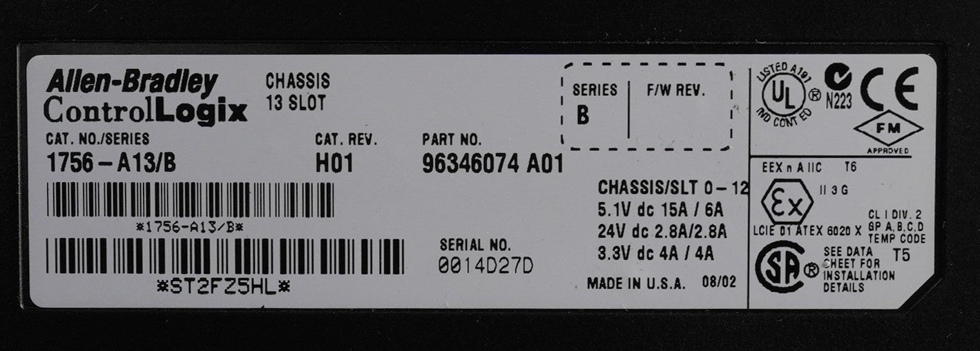 Allen Bradley 1756-A13 /B ControlLogix 13 Slot Rack Chassis 1756A13