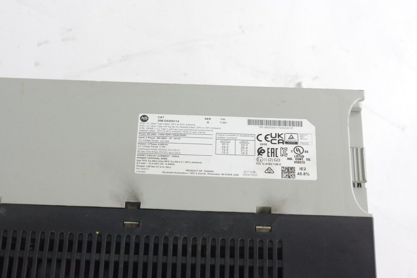 Allen Bradley 25B-D030N114 /A FW 7.001 PowerFlex Variable Frequency Drive -Parts