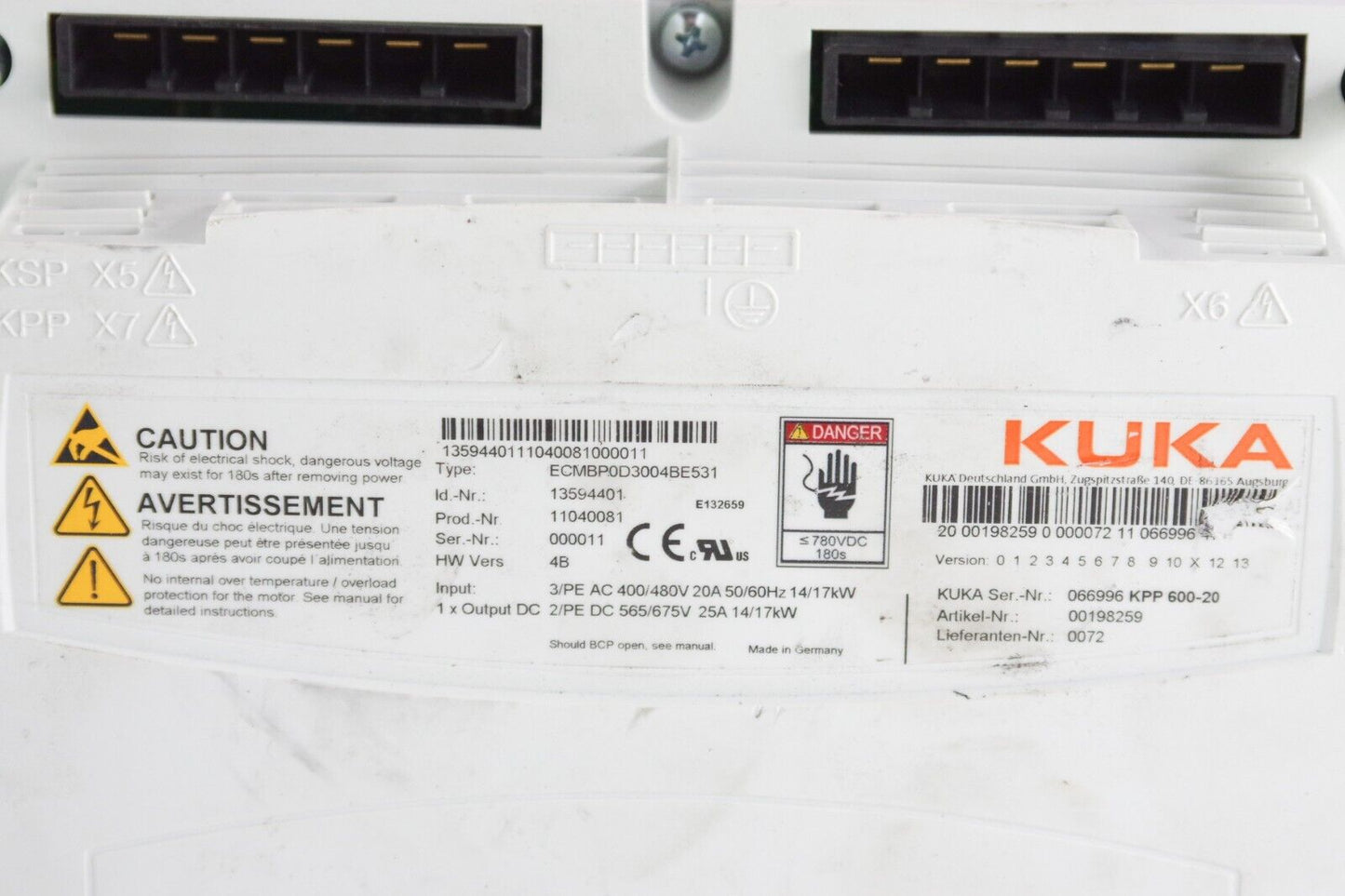 KUKA ECMBP0D3004BE531 KPP 600-20 Servo Drive - For Parts Or Repair