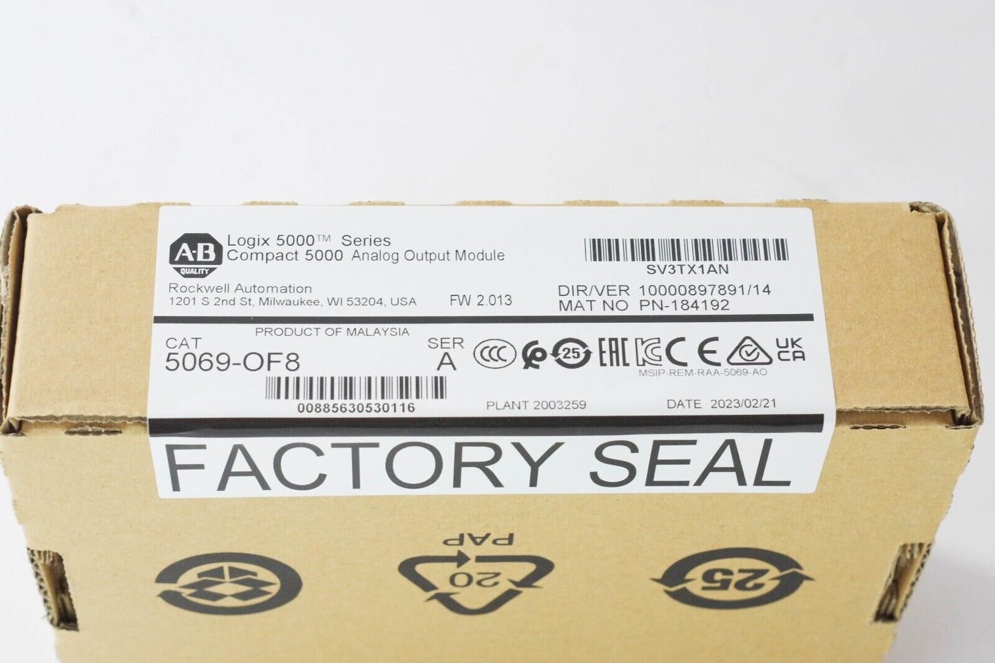 2023 Allen-Bradley 5069-OF8 A Compact 5000 Analog Output Module - Sealed Surplus