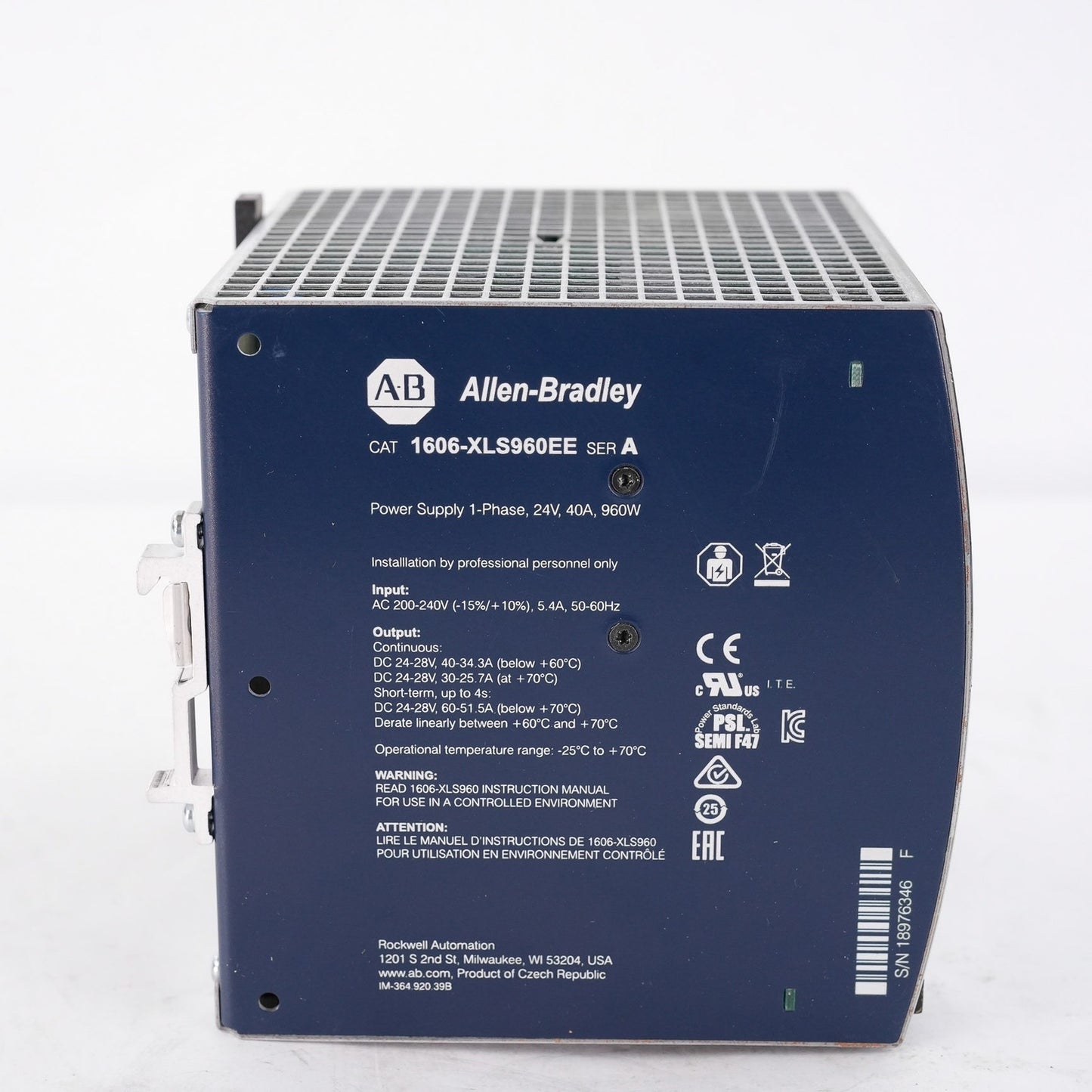 Allen Bradley 1606-XLS960EE /A Power Supply 40A 960W 1-Phase 1606XLS960EE