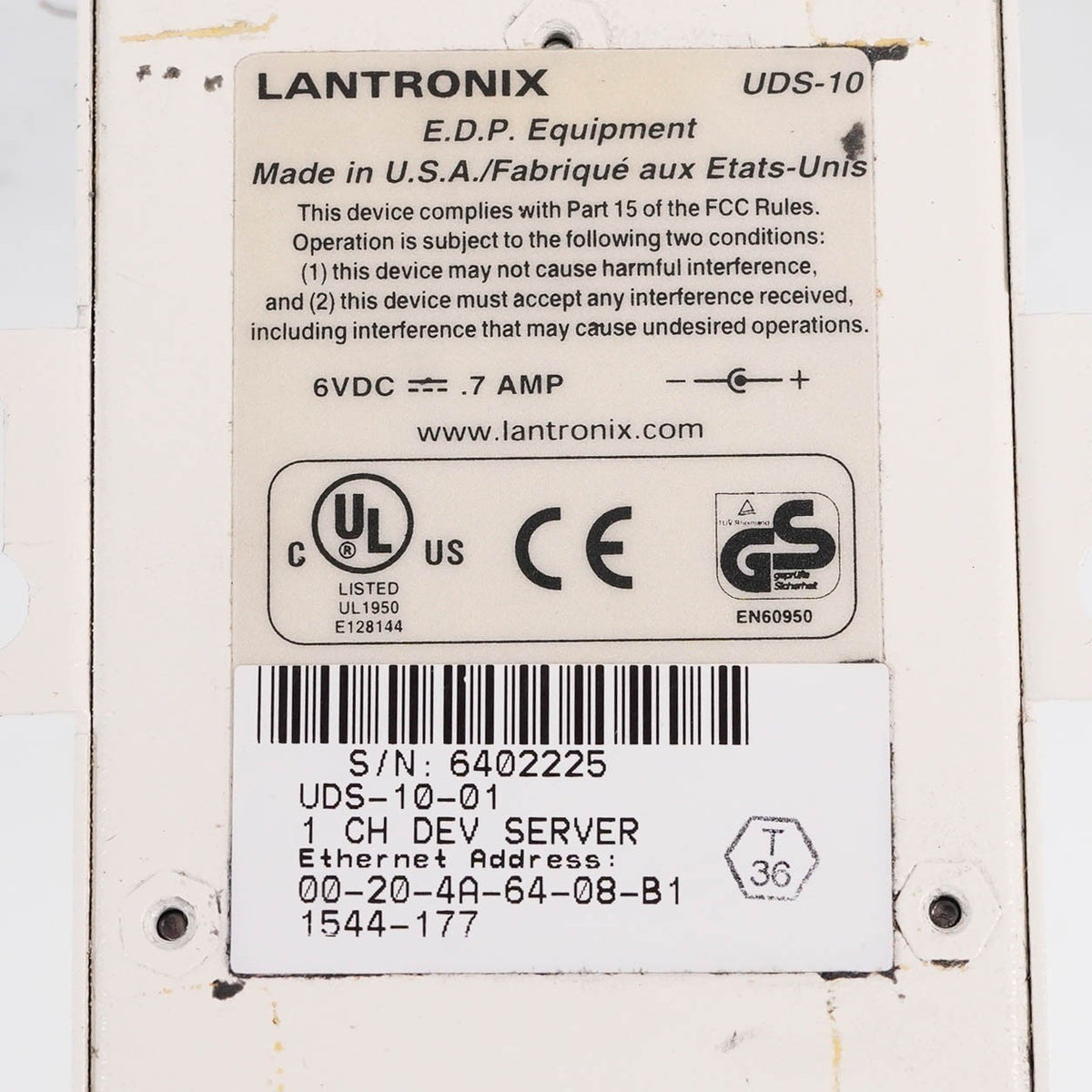 Lantronix UDS-10-01 Single Port Serial to Ethernet Device Server UDS1001 10Mbps
