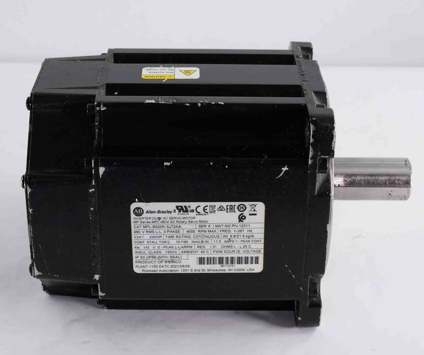 Allen Bradley MPL-B520K-SJ72AA /A Servo Motor 460V 4000RPM 1.3kW MPLB520KSJ72AA