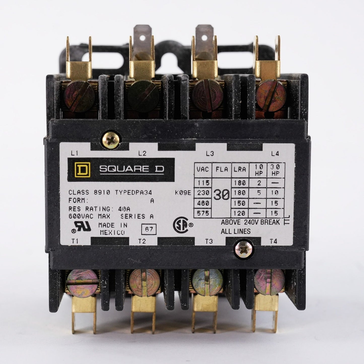 Square D 8910 DPA34V02 Definite Purpose Contactor Form A 40A 600VAC - Open Box
