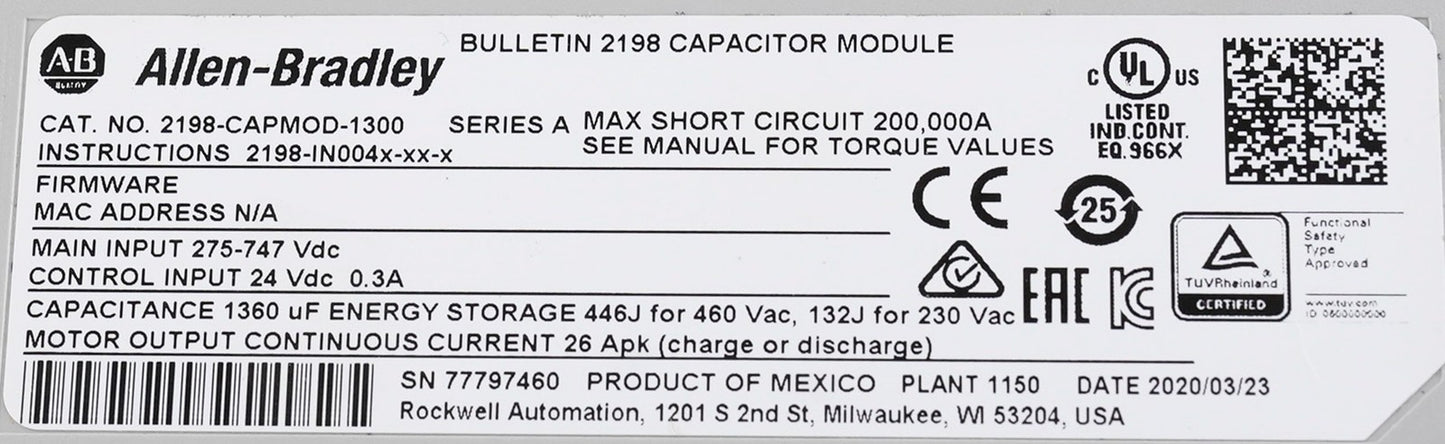 Allen Bradley 2198-CAPMOD-1300 /A Bulletin 2198 Capacitor Module 2198CAPMOD1300