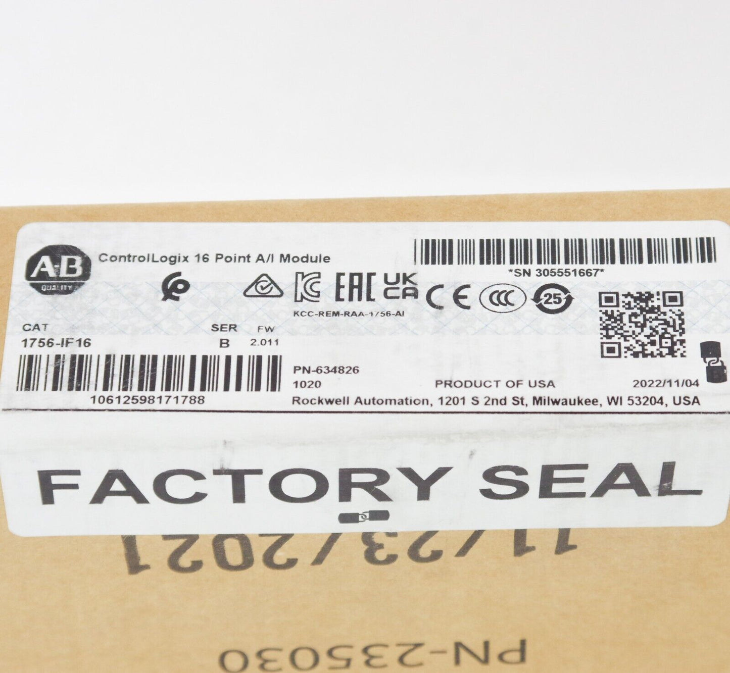 2022 Allen Bradley 1756-IF16 Ser B Analog Input Module 1756IF16 - Sealed Surplus