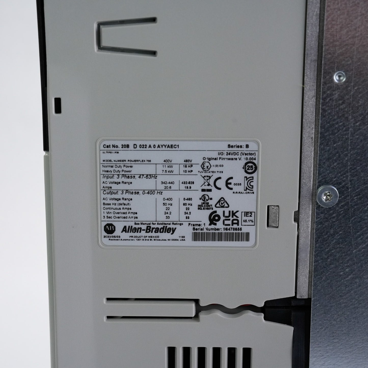 Allen Bradley 20BD022A0AYYAEC1 /B Powerflex 700 AC Drive 480V 3-Phase 15hp