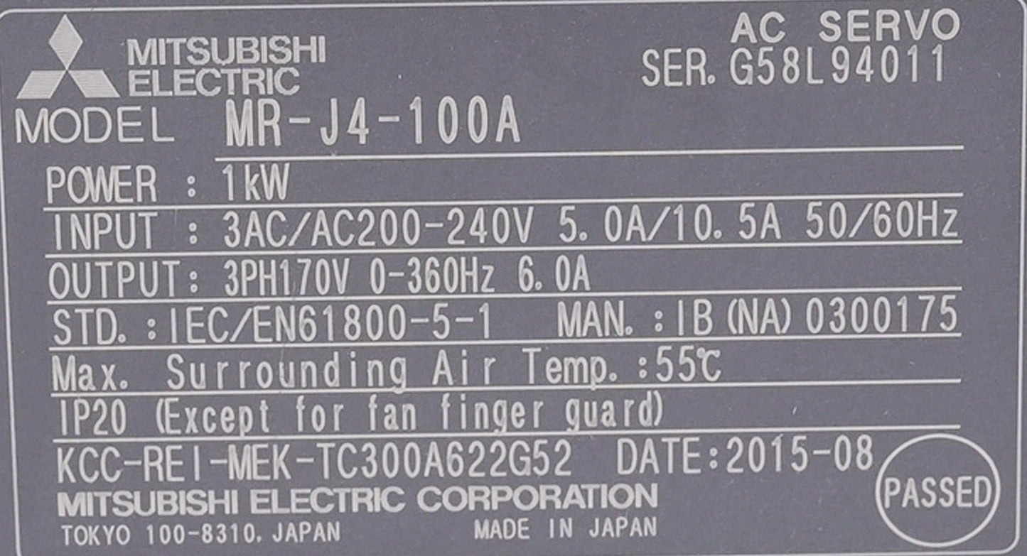 Mitsubishi Electric MR-J4-100A AC Servo Drive 1kW 3-Phase 200-240V MRJ4100A