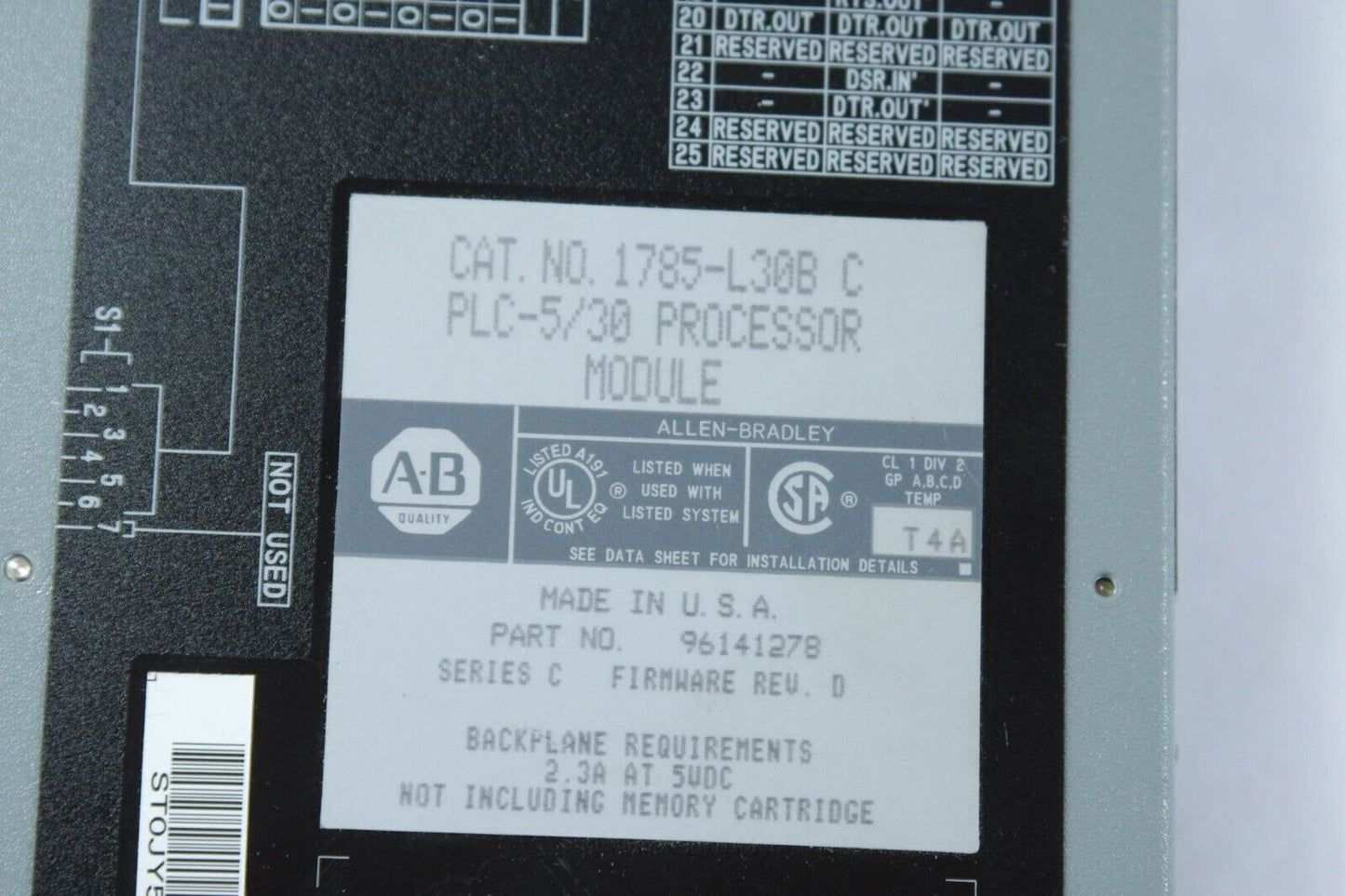 ALLEN BRADLEY 1785-L30B PLC 5/30 PROCESSOR MODULE Ser C