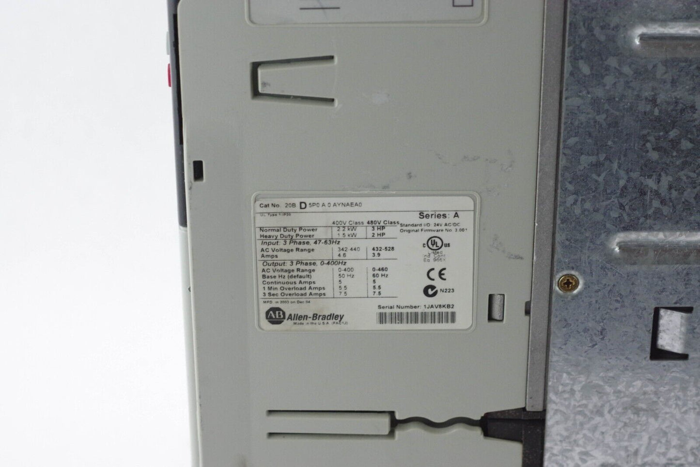 Allen-Bradley 20BD5P0A0AYNAEA0 PowerFlex 700 AC Drive 5 A at 3 Hp 20B Y